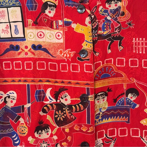 Vtg Chicos Design Blouse Button Womens 1 Medium Red Silk Asian 90s Y2K Unique - Picture 4 of 10